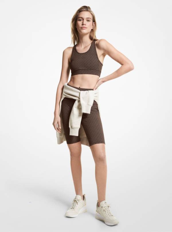 Damske Sportove Podprsenky Michael Kors Logo Nylon Blend Racerback Čokoláda - Oblecenie Michael Kors Lacne | PTCNE-3240
